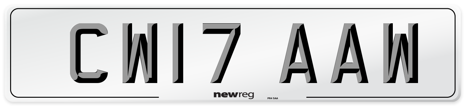 CW17 AAW Number Plate from New Reg